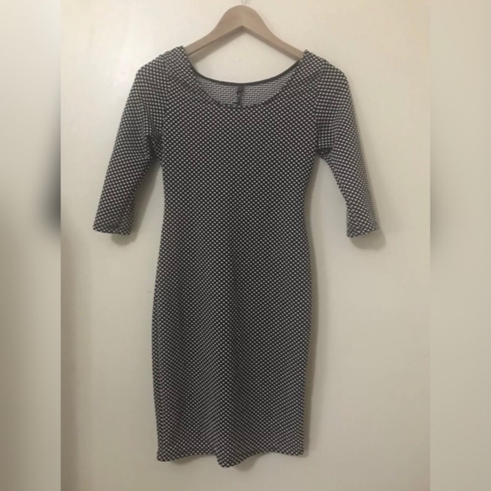 DGNY Polka Dot Black and Beige Elegant Dress